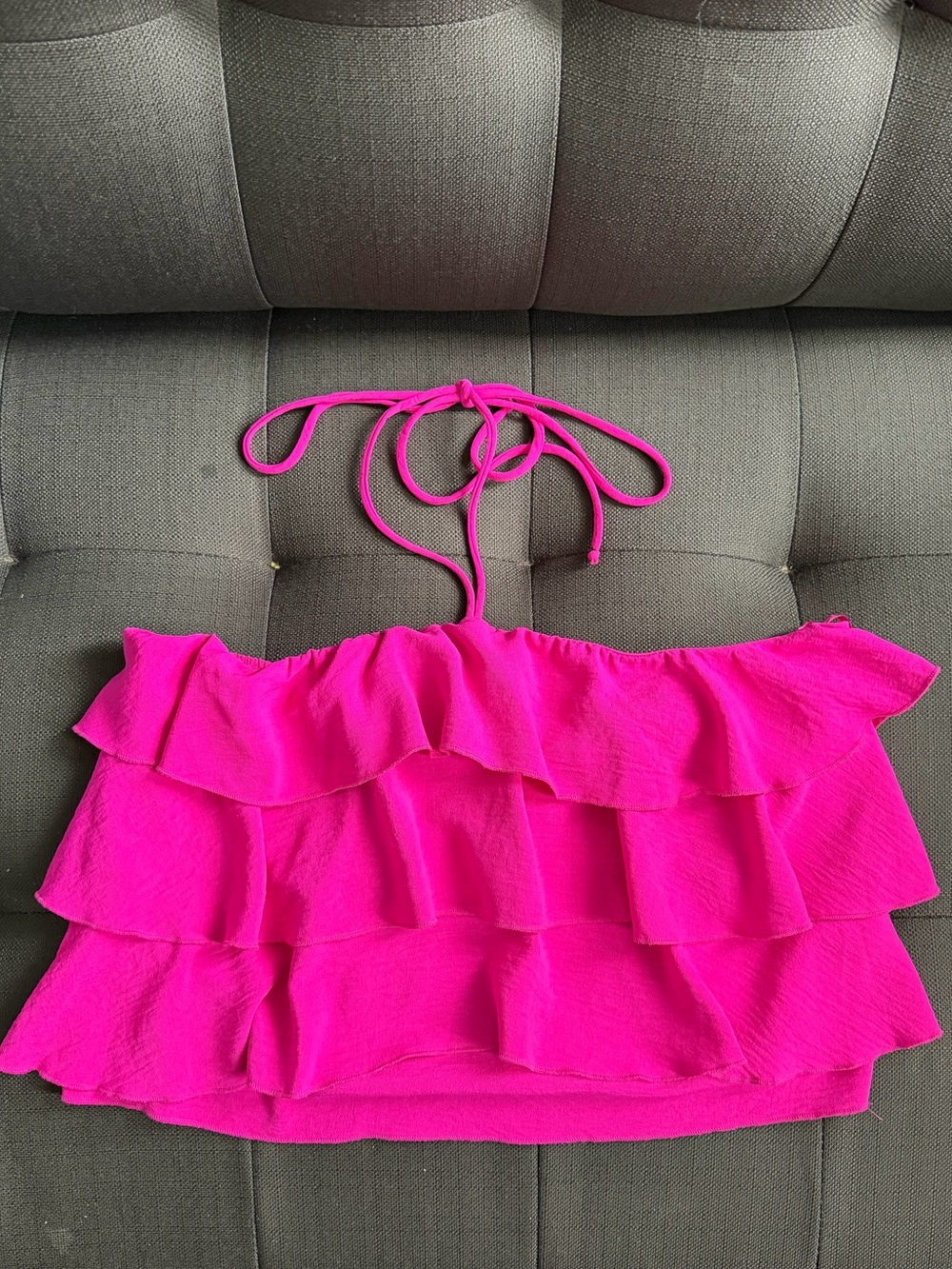 Women’s Hot Pink Ruffle Halter Crop Top